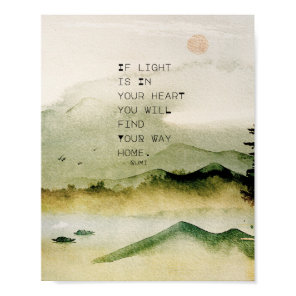 Inspirational Rumi Quote On Watercolor Landscape  Poster