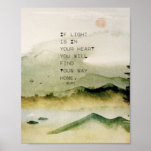 Inspirational Rumi Quote On Watercolor Landscape  Poster