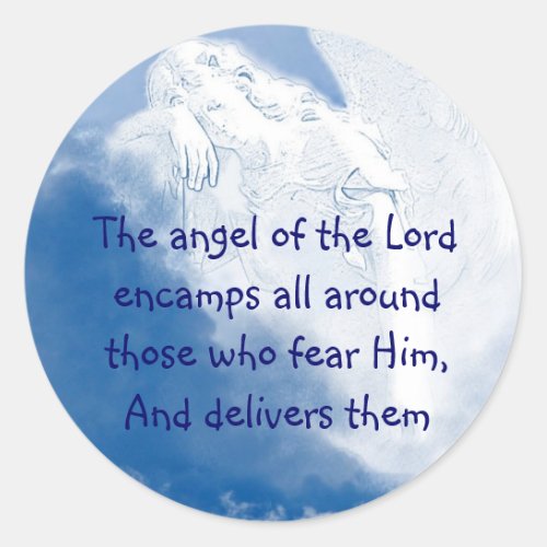 Inspirational Scripture Angel In Clouds Psalm 347 Classic Round Sticker