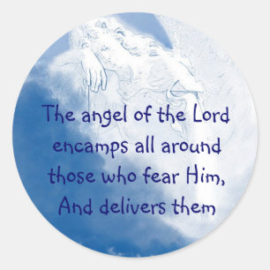 Inspirational Scripture Angel In Clouds Psalm 34:7 Classic Round Sticker