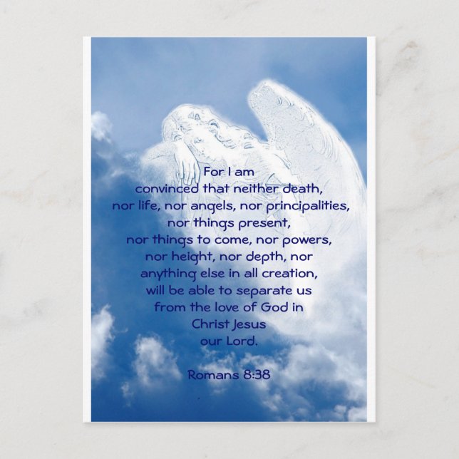 Inspirational Scripture Angel In Clouds, Romans Postcard (Front)