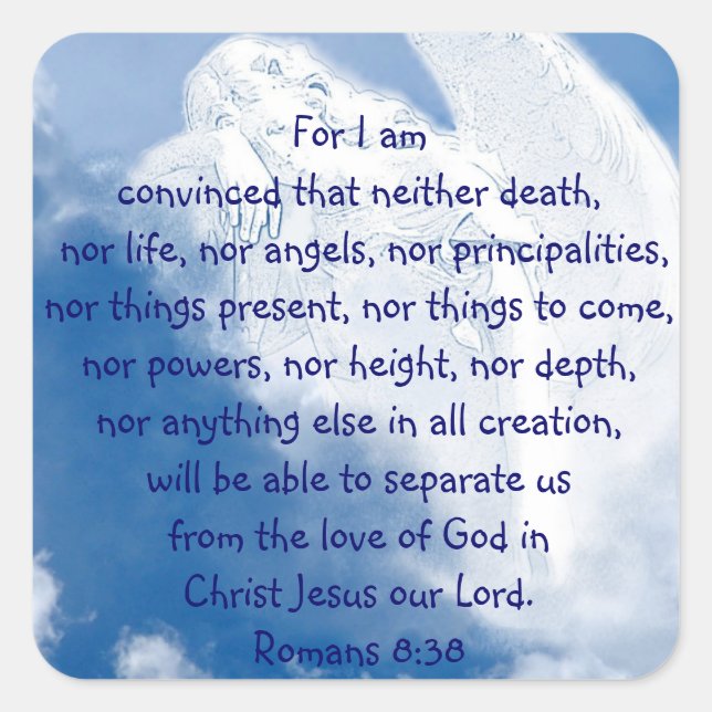 Inspirational Scripture Angel In Clouds, Romans Square Sticker (Front)