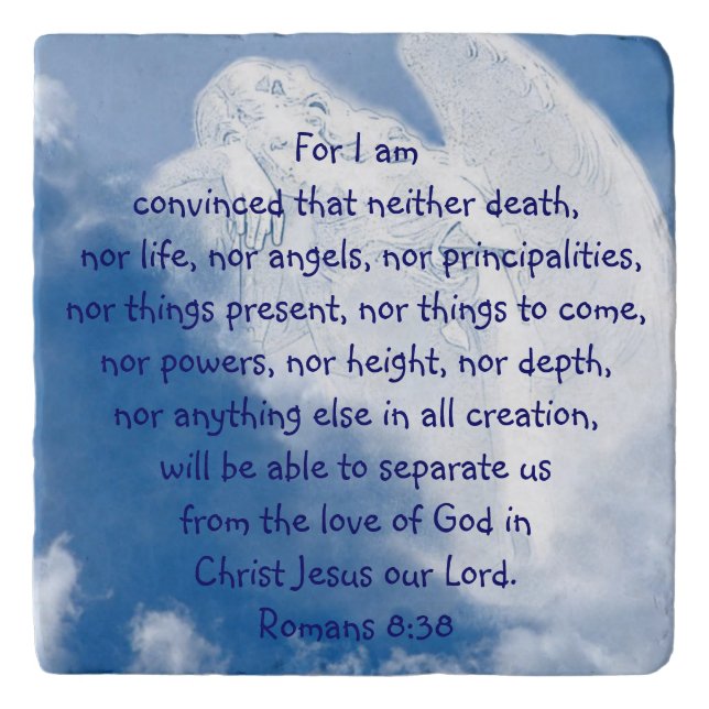 Inspirational Scripture Angel In Clouds, Romans Trivet (Front)