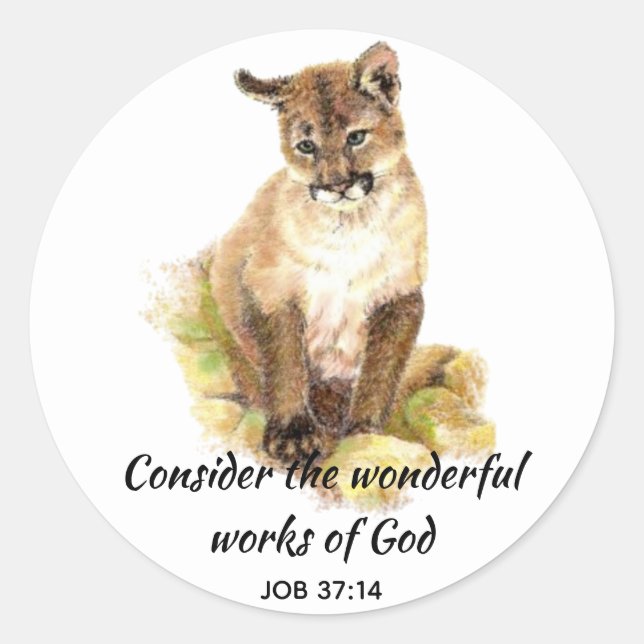 Inspirational Scripture Quote Cougar Cat Art Classic Round Sticker (Front)