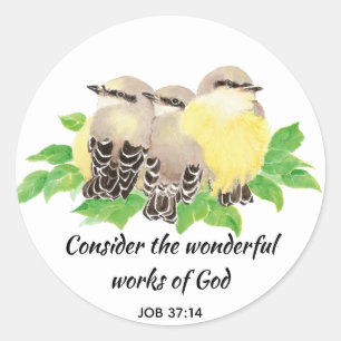Inspirational Scripture Quote Watercolor Bird Art Classic Round Sticker