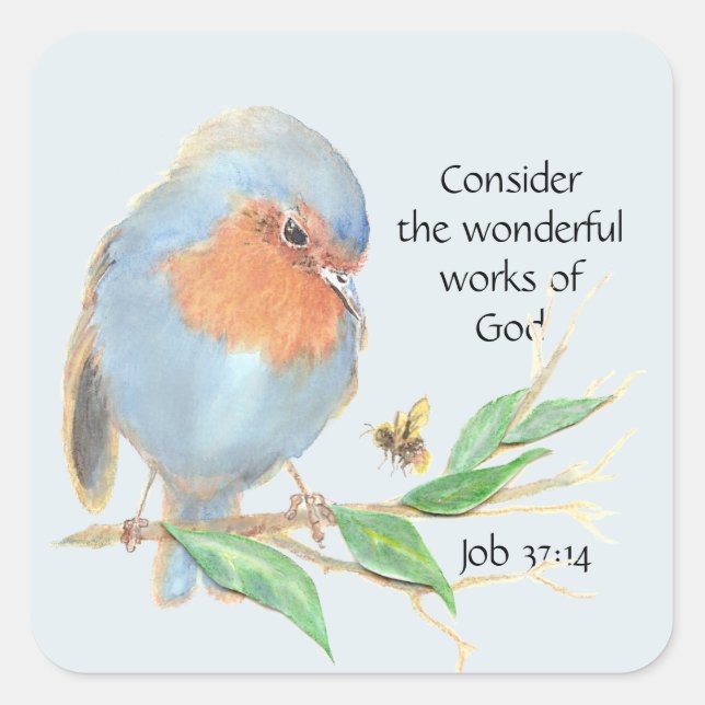 Inspirational Scripture Quote Watercolor Bird Art Square Sticker (Front)