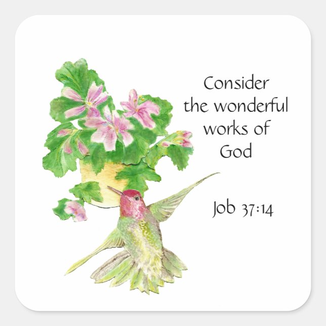 Inspirational Scripture Quote Watercolor Bird Art Square Sticker (Front)