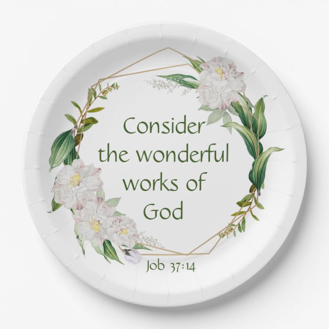 Inspirational Scripture Quote White Roses Flower Paper Plates (Front)