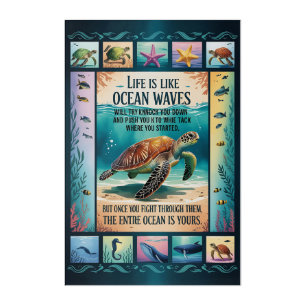 Inspirational Sea Turtle Ocean Poster “Life Is Lik Acrylic Print