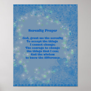 Inspirational Serenity Prayer Blue Hearts Poster