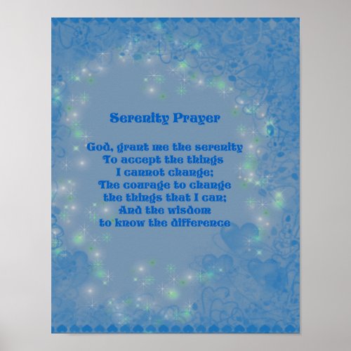 Inspirational Serenity Prayer Blue Hearts Poster