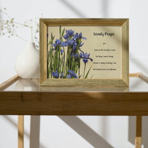 Inspirational Serenity Prayer Blue Irises Poster