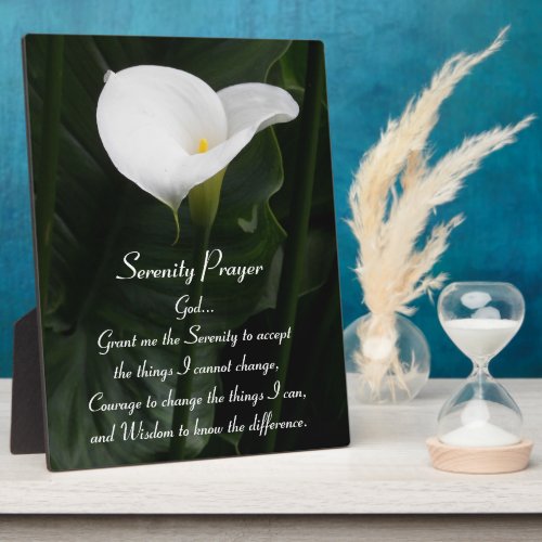 Inspirational Serenity Prayer Calla Lily Floral Plaque