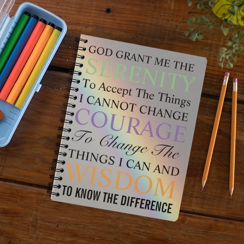 Inspirational Serenity Prayer Colorful Rainbow Notebook