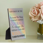 Inspirational Serenity Prayer Colorful Rainbow Plaque<br><div class="desc">Decorative 5 x 7 inch plaque with hinge that features the inspirational words of the Serenity Prayer superimposed upon a colorful rainbow image. Makes a thoughtful gift for family members and friends!</div>