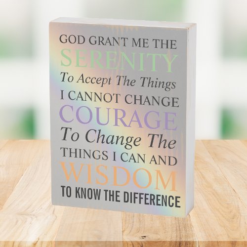 Inspirational Serenity Prayer Colorful Rainbow Wooden Box Sign