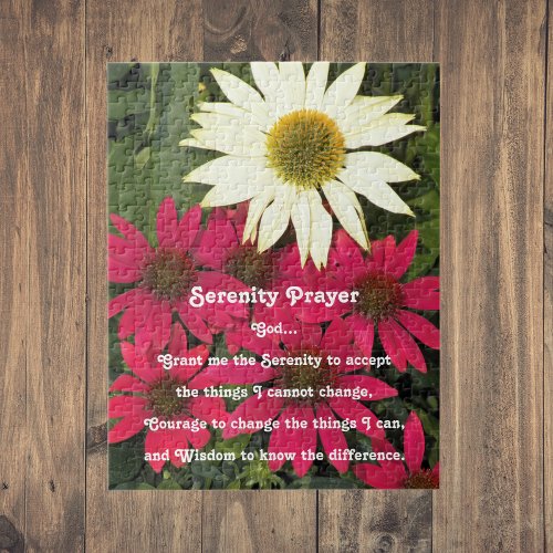 Inspirational Serenity Prayer Coneflowers Floral Jigsaw Puzzle