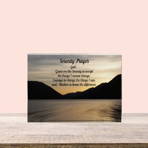 Inspirational Serenity Prayer Lake Sunset Photo Block