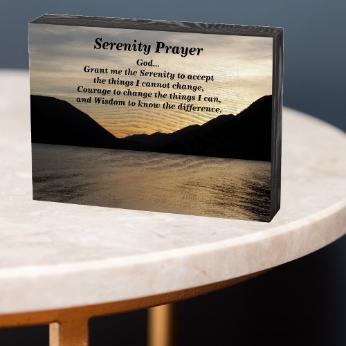 Inspirational Serenity Prayer Lake Sunset Wooden Box Sign