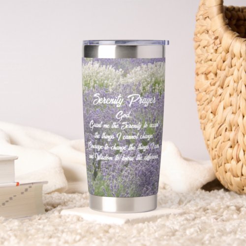 Inspirational Serenity Prayer Lavender Garden Insulated Tumbler