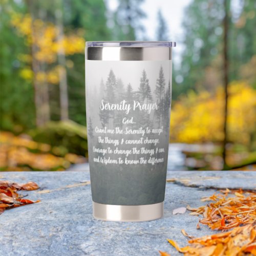 Inspirational Serenity Prayer Misty Forest Insulated Tumbler
