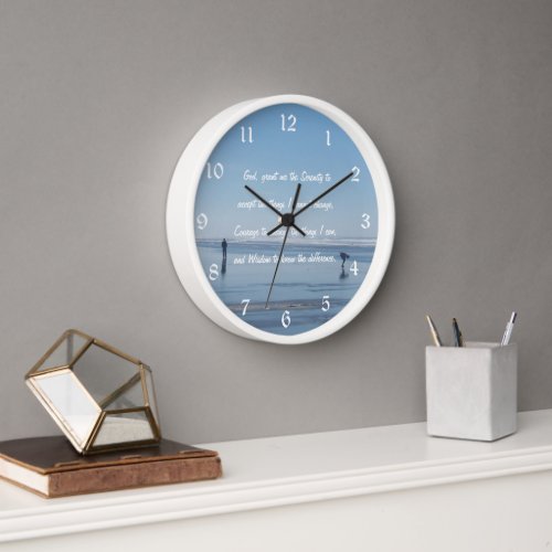 Inspirational Serenity Prayer Ocean Beach Wall Clock