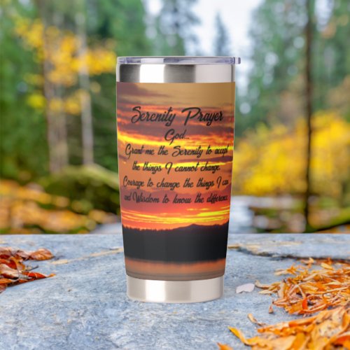 Inspirational Serenity Prayer Orange Sunset Insulated Tumbler