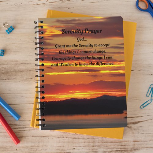 Inspirational Serenity Prayer Orange Sunset Notebook
