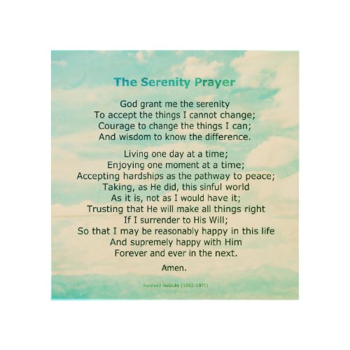 inspirational serenity prayer quote on wood panel