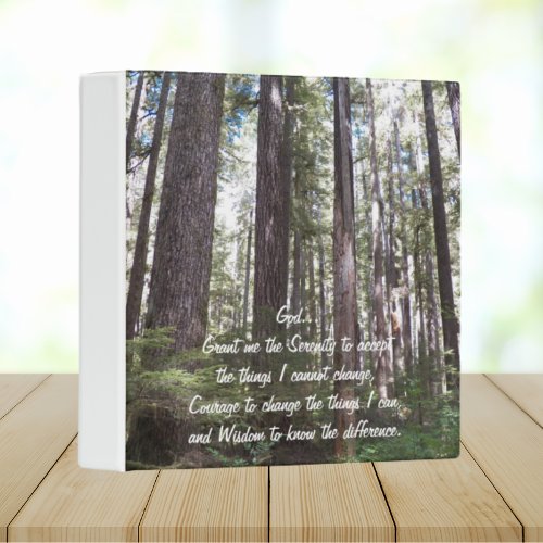 Inspirational Serenity Prayer Sunlit Forest 3 Ring Binder