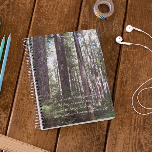 Inspirational Serenity Prayer Sunlit Forest Notebook