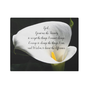 Inspirational Serenity Prayer White Calla Lily Metal Print