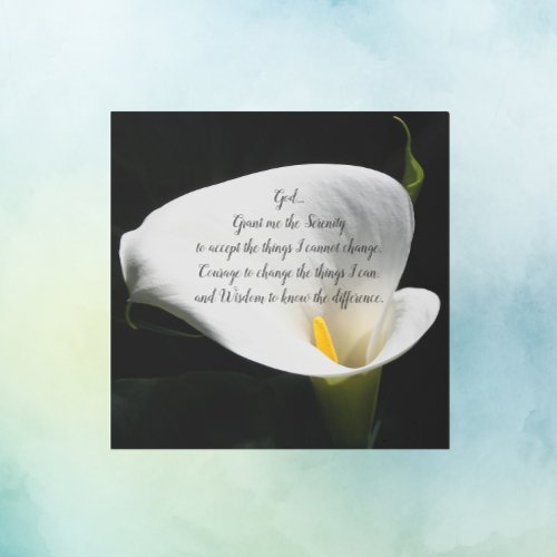 Inspirational Serenity Prayer White Calla Lily Metal Print