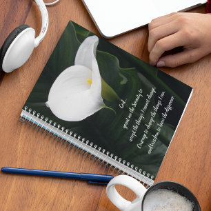 Inspirational Serenity Prayer White Calla Lily Planner