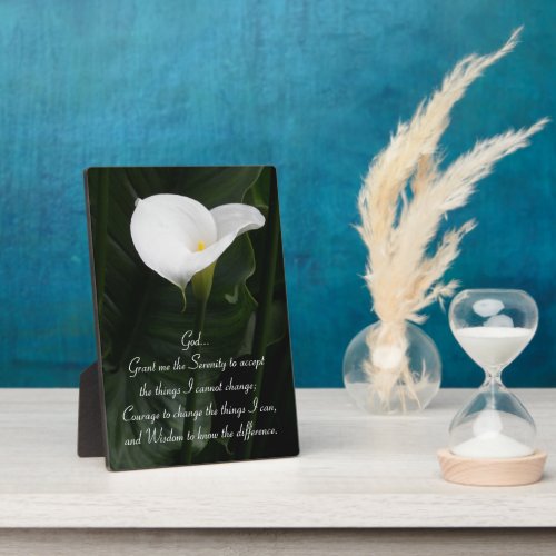 Inspirational Serenity Prayer White Calla Lily Plaque