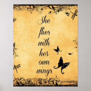 Inspirational She Flies with her own Wings Quote Poster