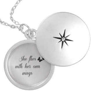 Inspirational She Flies with her own Wings Quote Silver Plated Necklace