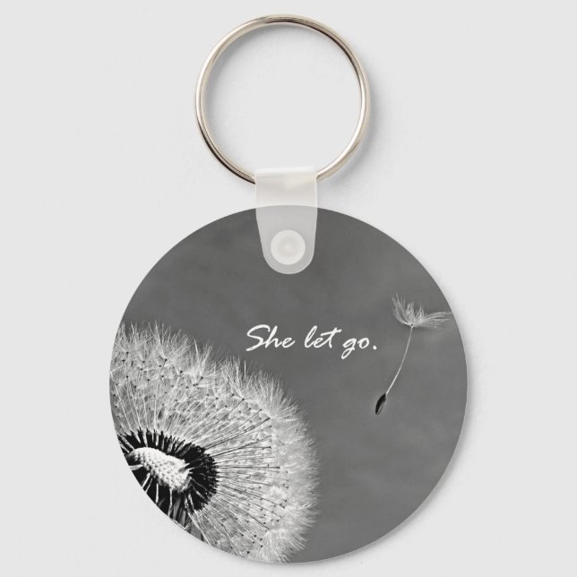 Inspirational She Let Go Quote with Dandelion Keychain (Front)