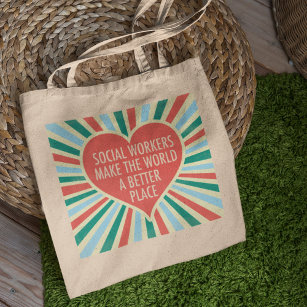 Inspirational Social Work Quote Heart Retro Colors Tote Bag