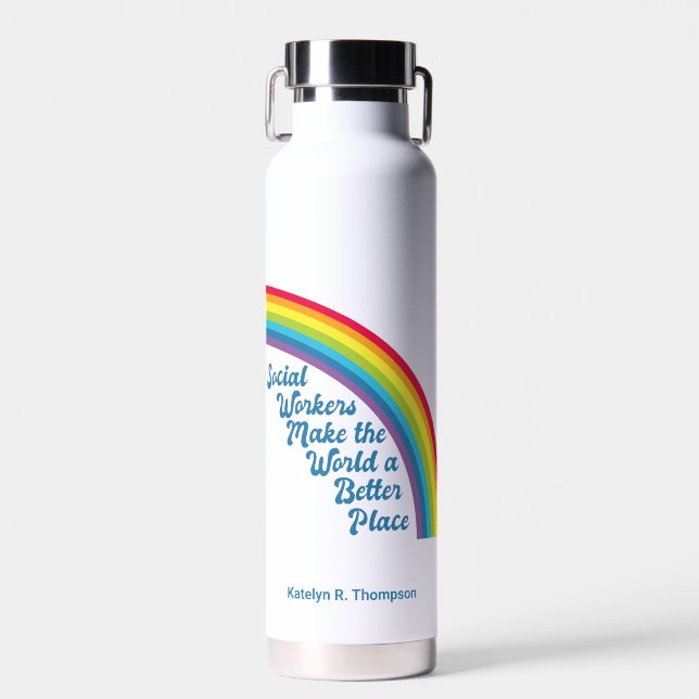 Inspirational Social Work Rainbow Personalized Water Bottle (Front)