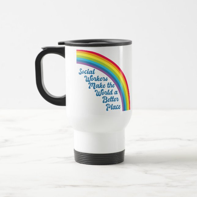 Inspirational Social Work Rainbow Travel Mug (Left)