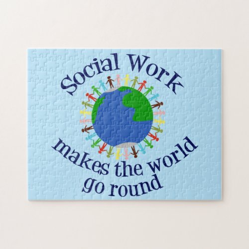 Inspirational Social Work World Quote Blue Jigsaw Puzzle