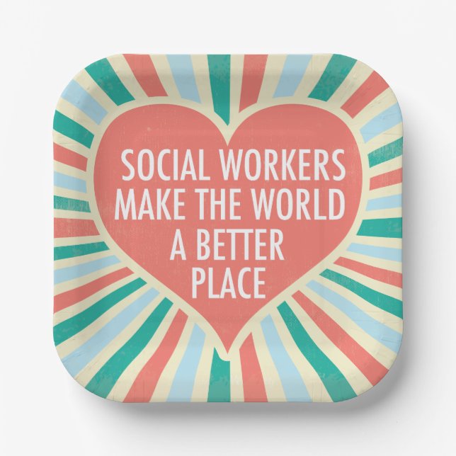 Inspirational Social Worker Heart Quote Party Paper Plates (Front)