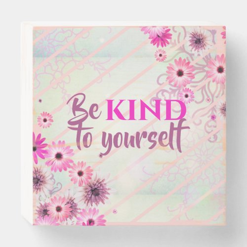 Inspirational Spring Flowers on Diagonal Stripes  Wooden Box Sign