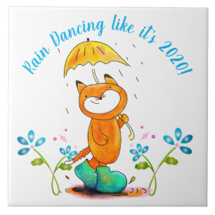 Inspirational Spring Fox with Umbrella Ceramic Tile