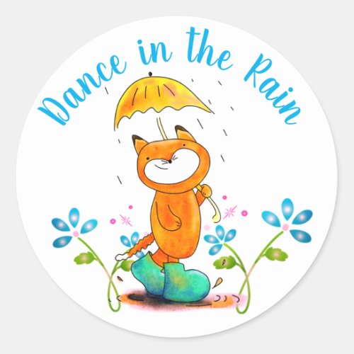 Inspirational Spring Fox with Umbrella Classic Round Sticker