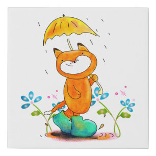 Inspirational Spring Fox with Umbrella Faux Canvas Print