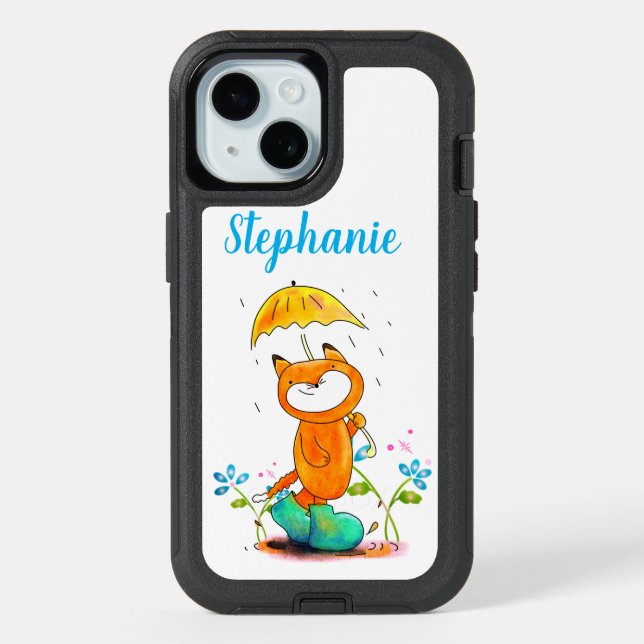 Inspirational Spring Fox with Umbrella iPhone 15 Case (Back)