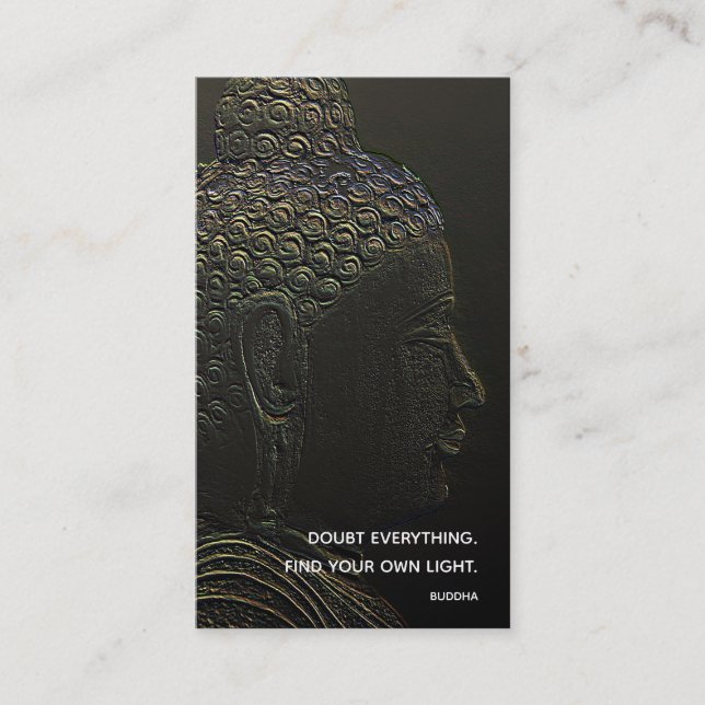 Inspirational Stone Buddha with Mindfulness Quote Business Card (Front)