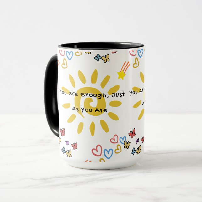 Inspirational Sun & Butterflies Doodle Pattern Com Mug (Front Left)